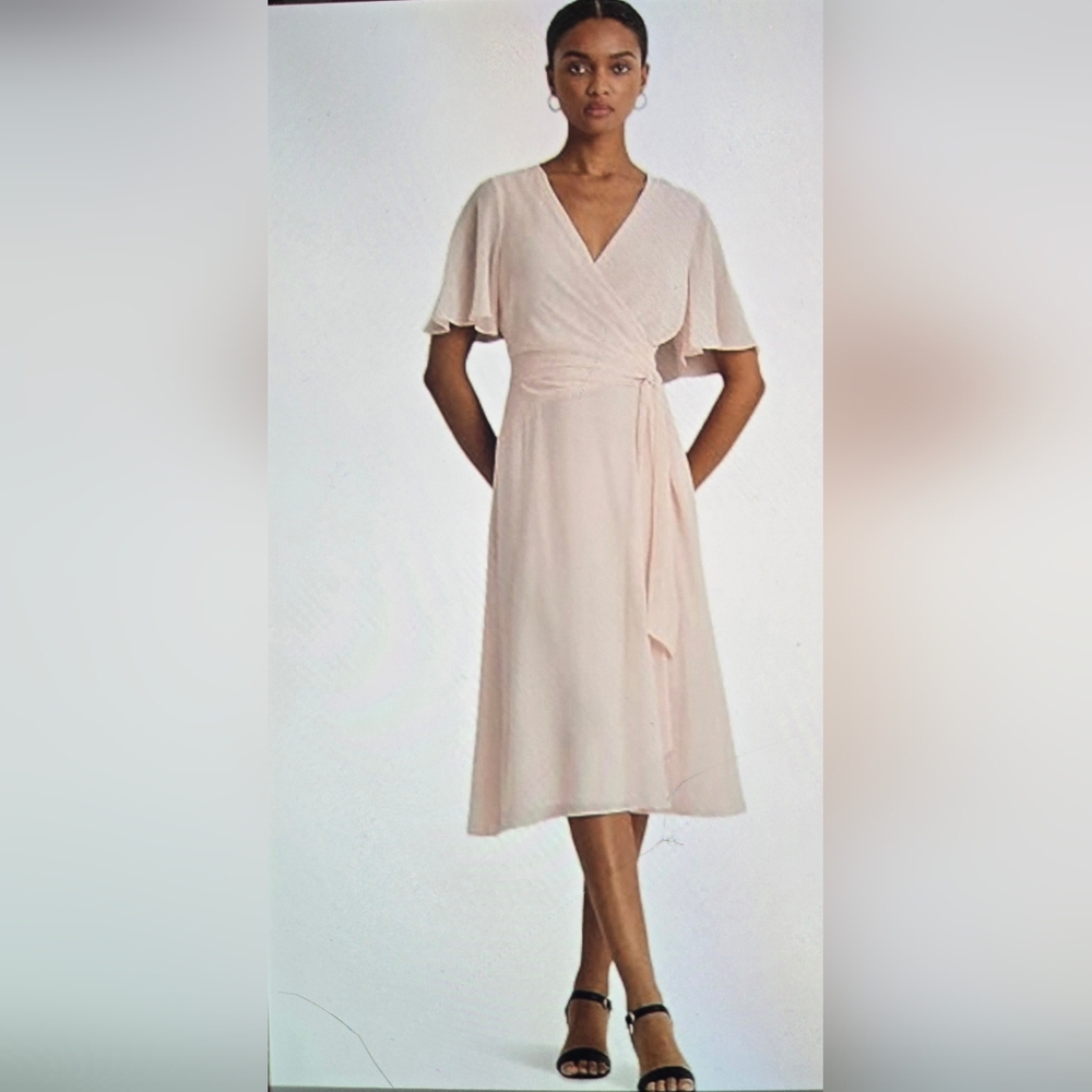 Lauren Ralph Lauren Belted Georgette Soft Pink Midi Dress Size 12